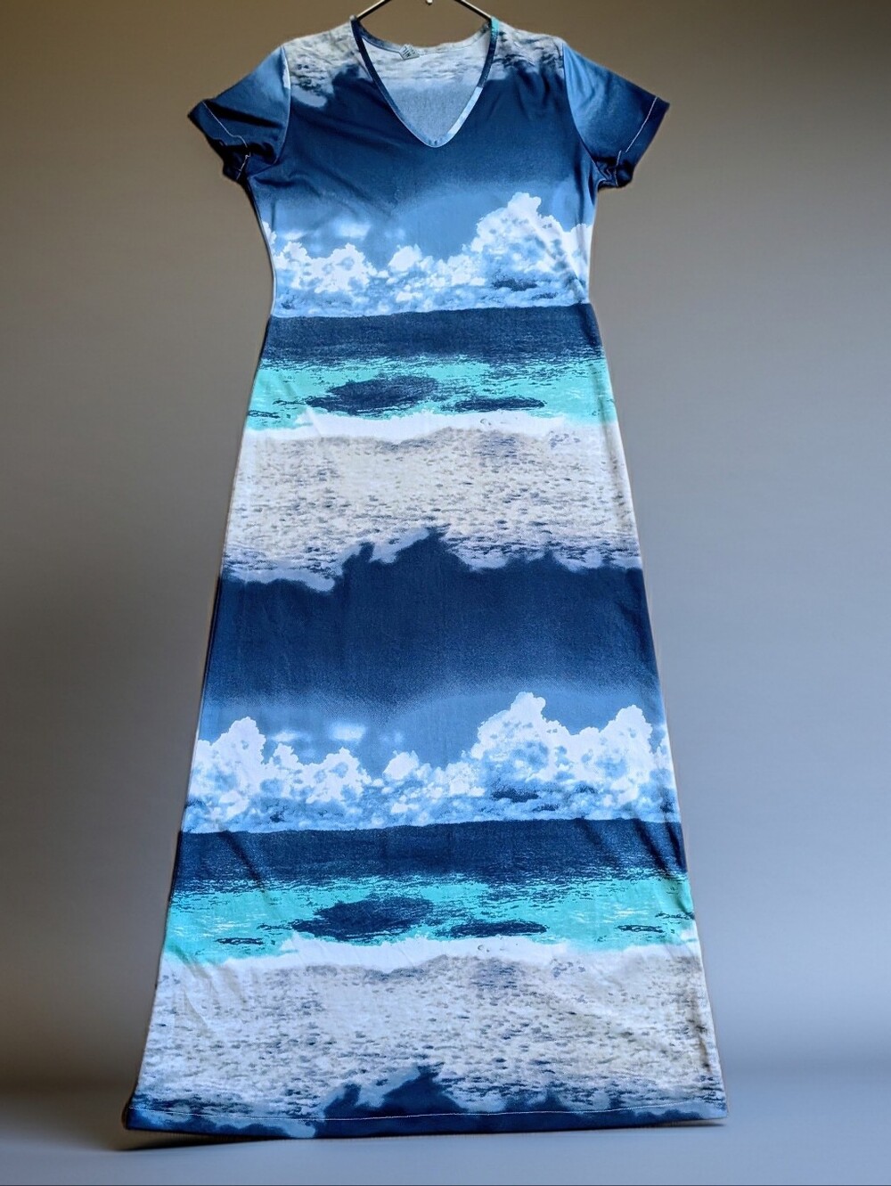 Rare Vintage 1991 HIL AL COLLECTION Greek Island Scenic Print Midaxi Dress Sz M